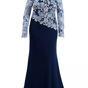 Elegant Blue Floral Lace Dress